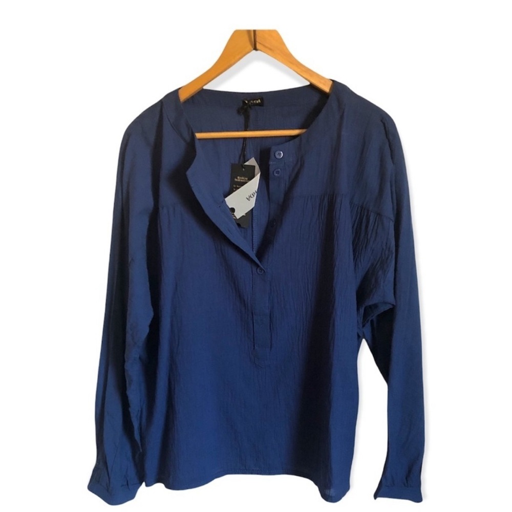 Vonda Blouse Blue Long Sleeves L NWT  3/4 Button Front